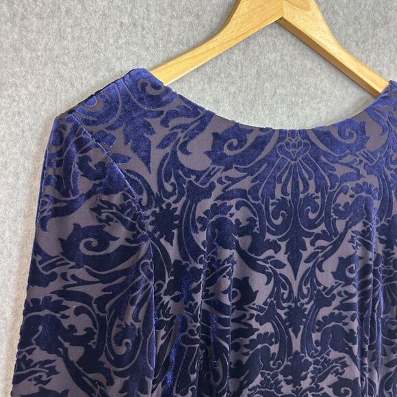 Ignite Evenings Size 10 Blue Velvet Burnout Dress Scoop Neck 3/4 Sleeves V-Back - Picture 4 of 14